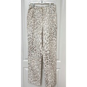 NEW ST JOHN SPORT Leopard Print Cotton Denim Straight Leg Pants Size 6 Denim